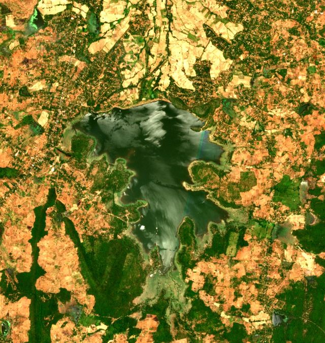 Hurulu Wewa when half full, Sentinel-2, 30 July 2025